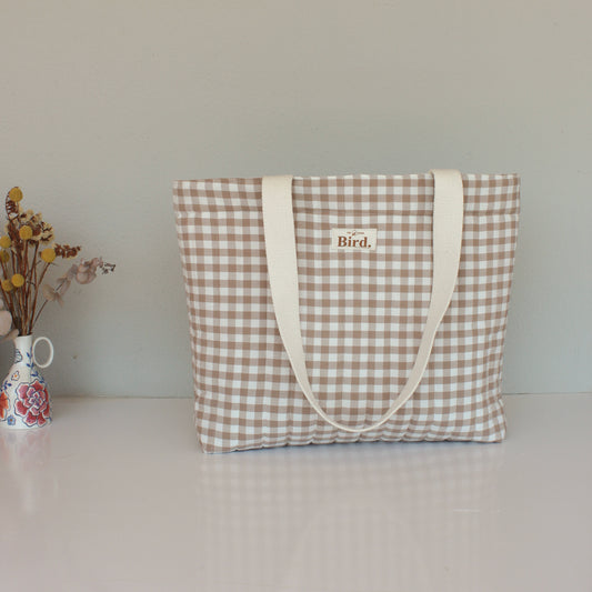 Beige medium gingham tote